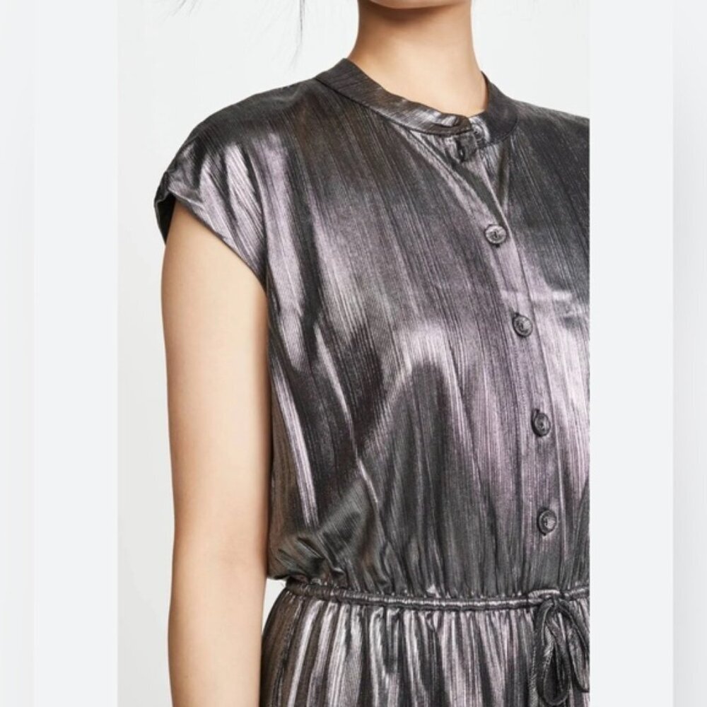 NWT REBECCA MINKOFF OLLIE Gray Silver GUNMETAL Shiny Button Mini Dress MEDIUM - Picture 5 of 16